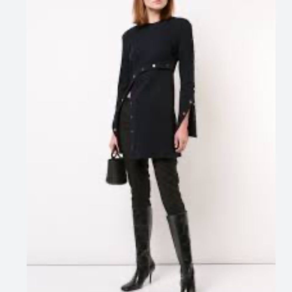 Derek Lam Snapped Long Sleeve Wool Crepe Tunic Top dark blue, size US 4 - Picture 6 of 16